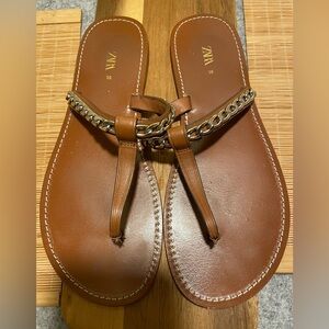 Zara thong leather sandals size us 7 38
